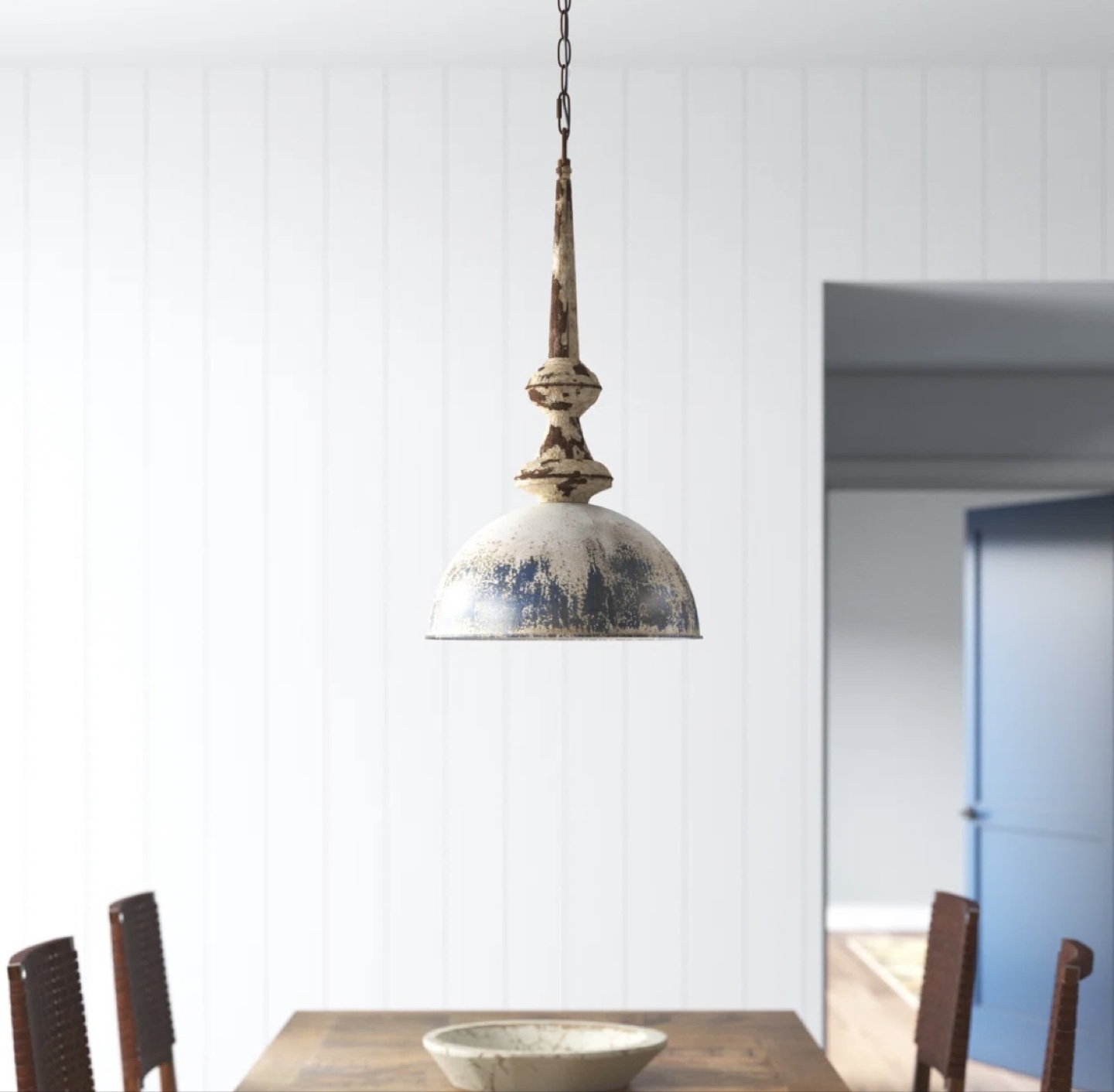 Distressed White Pendant Light Fixture - photo 3