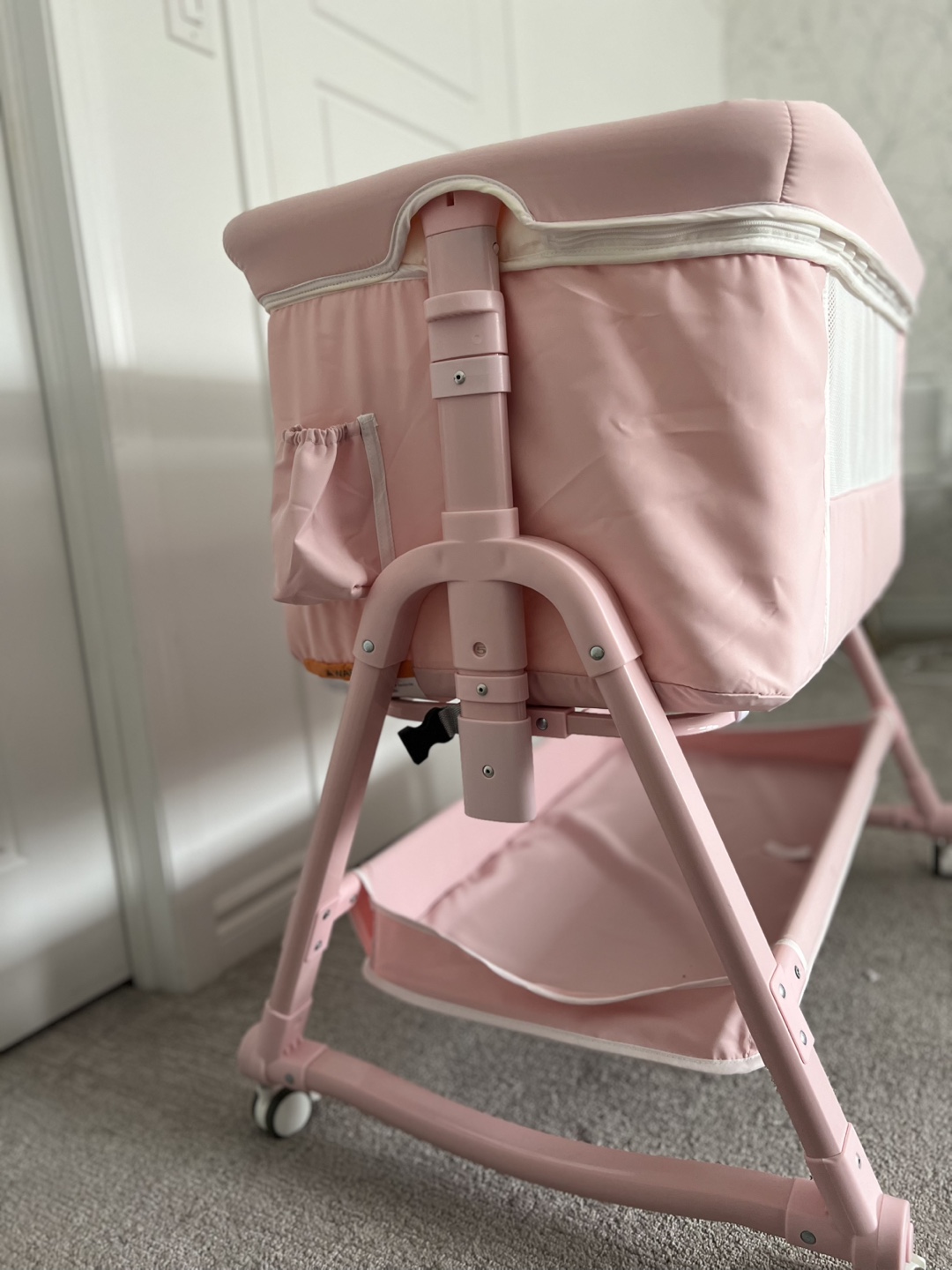 Pink Baby Bassinet with Storage Shelf and changing table - photo 2