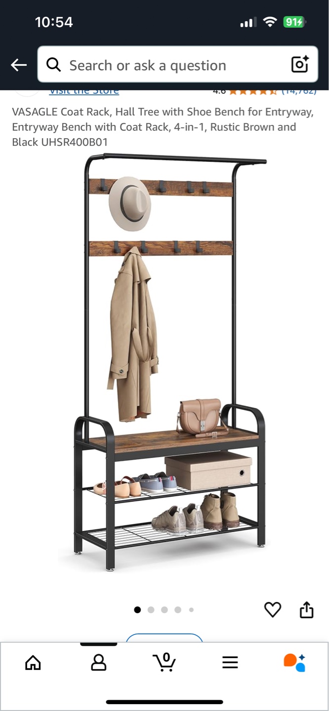VASAGLE Coat Rack, Hall Tree with Shoe Bench - photo 2
