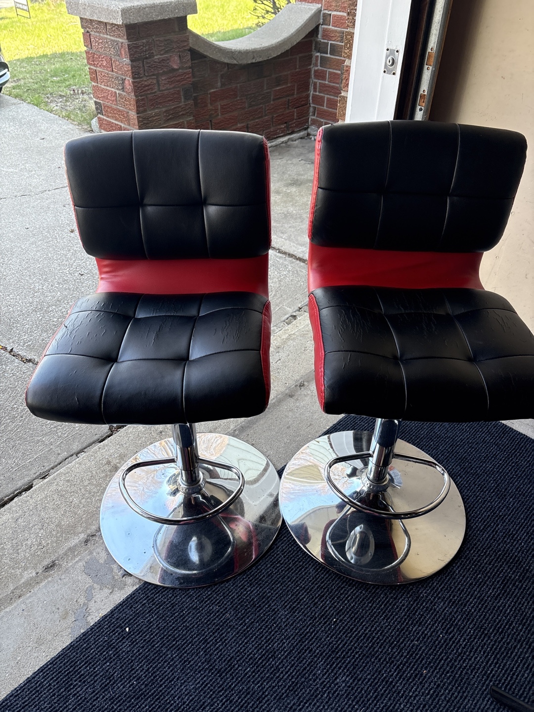Pair of Red and Black Bar Stools