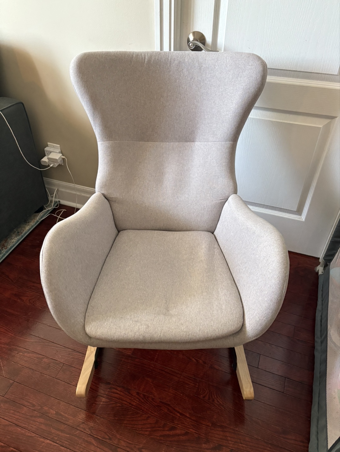 Grey Linen Rocking Chair