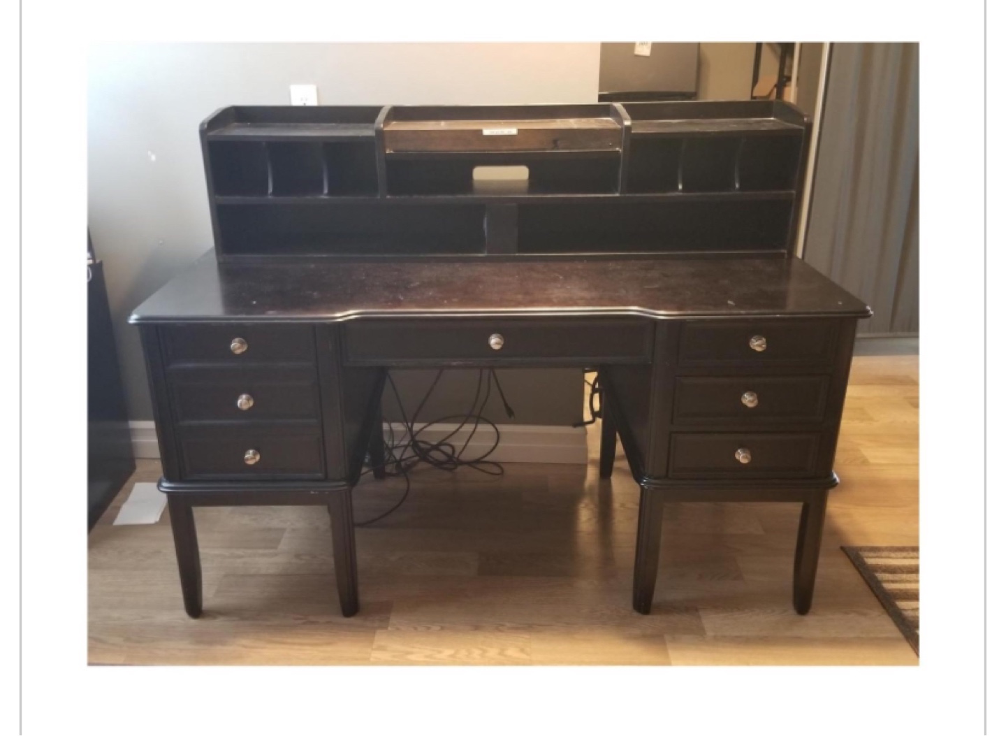 Black Wooden Desk with Hutch
