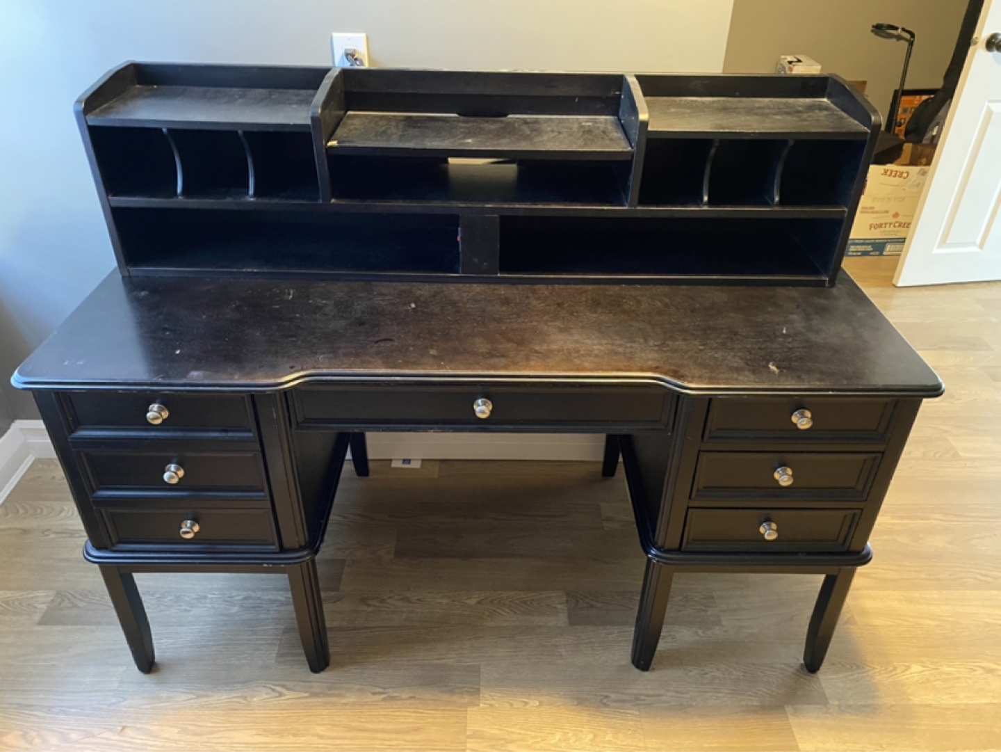 Black Wooden Desk with Hutch - photo 3