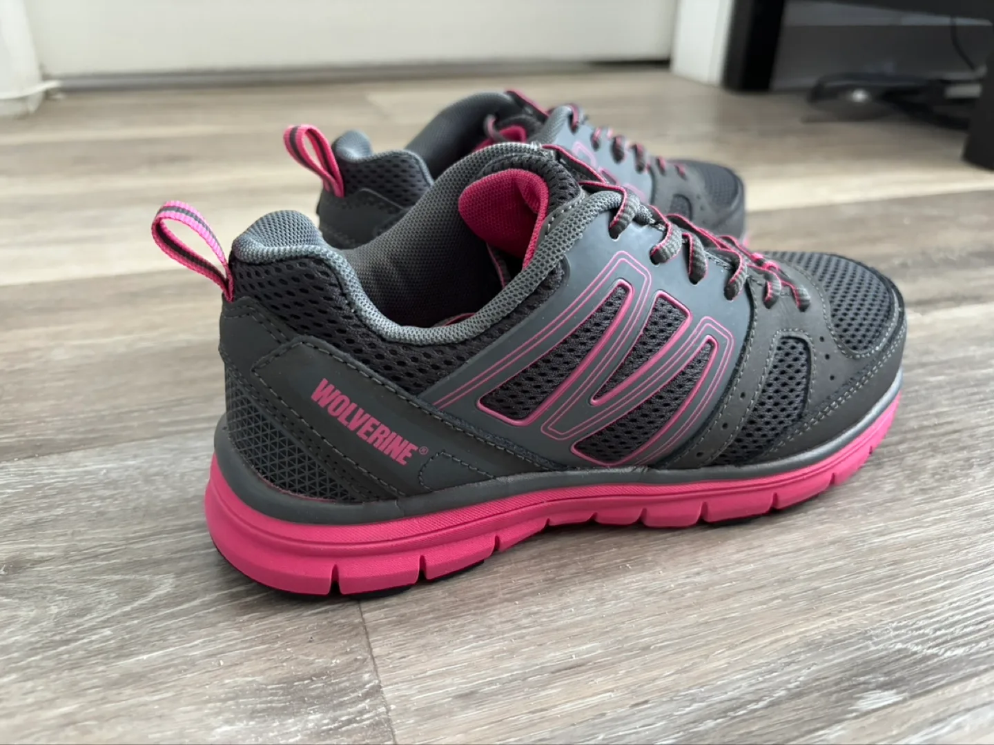 Women's Wolverine Grey and Pink Steel-Toe Safety Shoes image indicator(2)