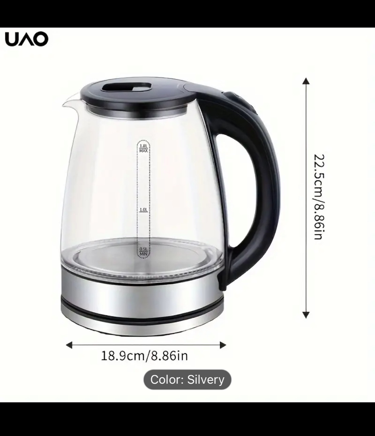 UAO 1.8L Glass Electric Kettle - Fast Boiling, 1000W - photo 2
