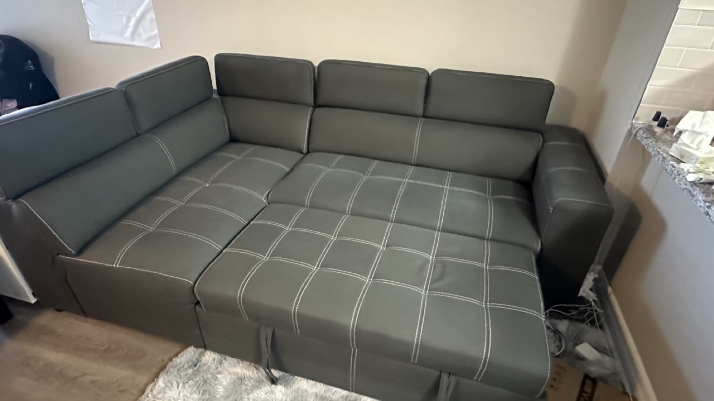 Grey Sectional SOFA-BED with Storage Ottoman - photo 2