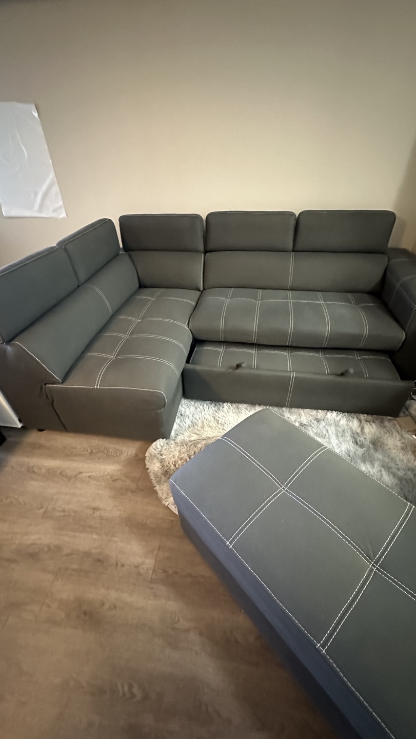 Grey Sectional SOFA-BED with Storage Ottoman