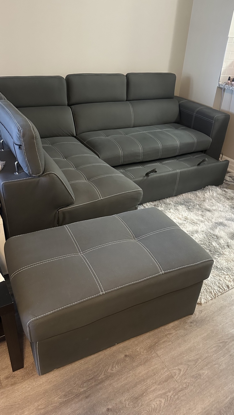 Grey Sectional SOFA-BED with Storage Ottoman - photo 3