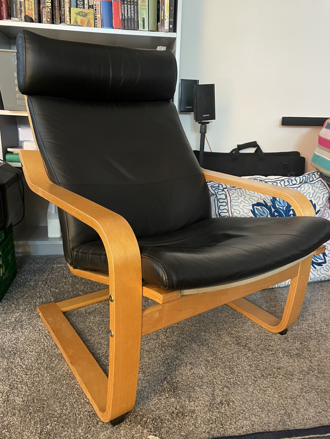 Ikea Poang Chair - Black Leather