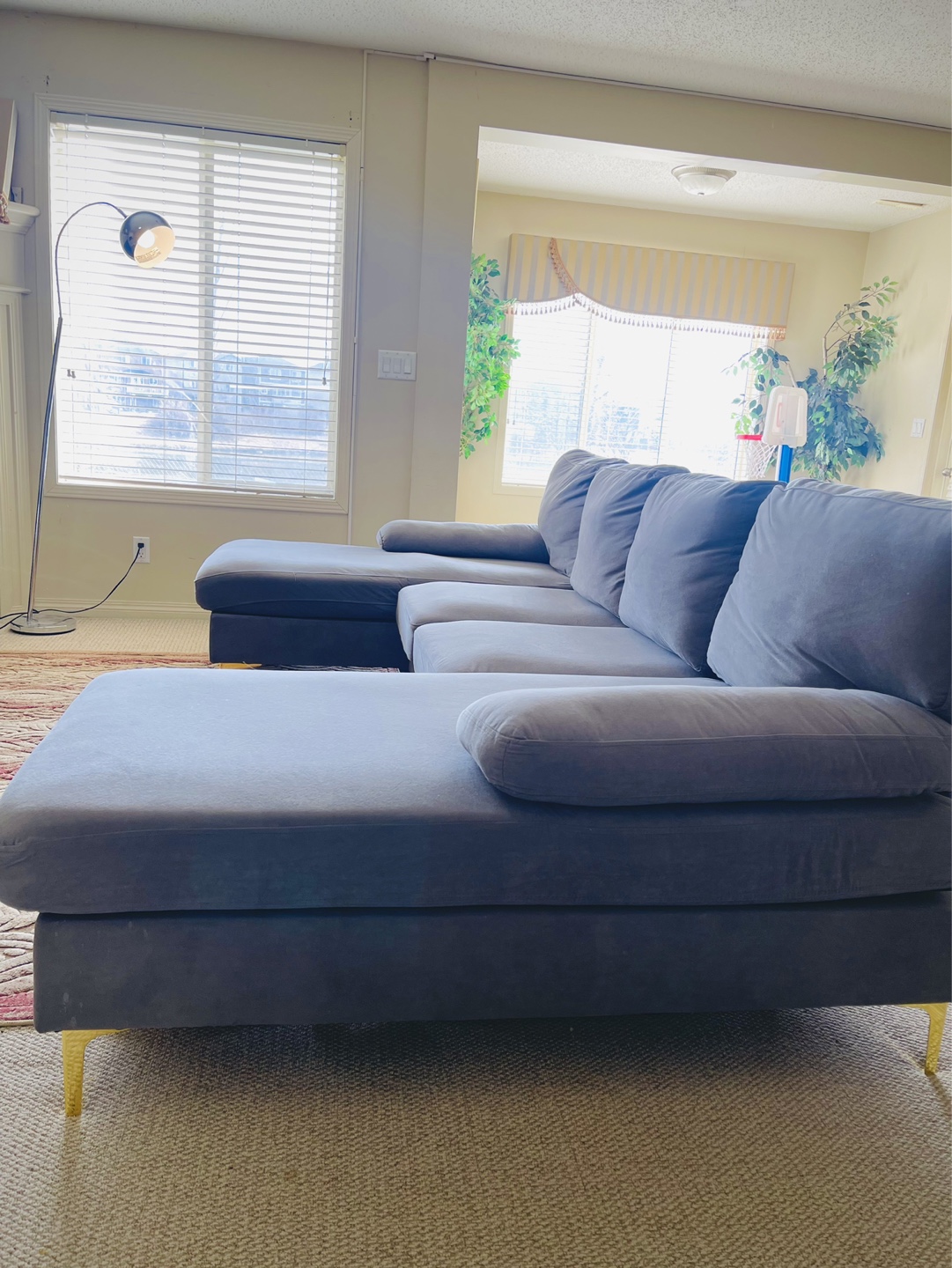 Grey Velvet U-Shaped Sectional Sofa with Gold Legs - photo 3