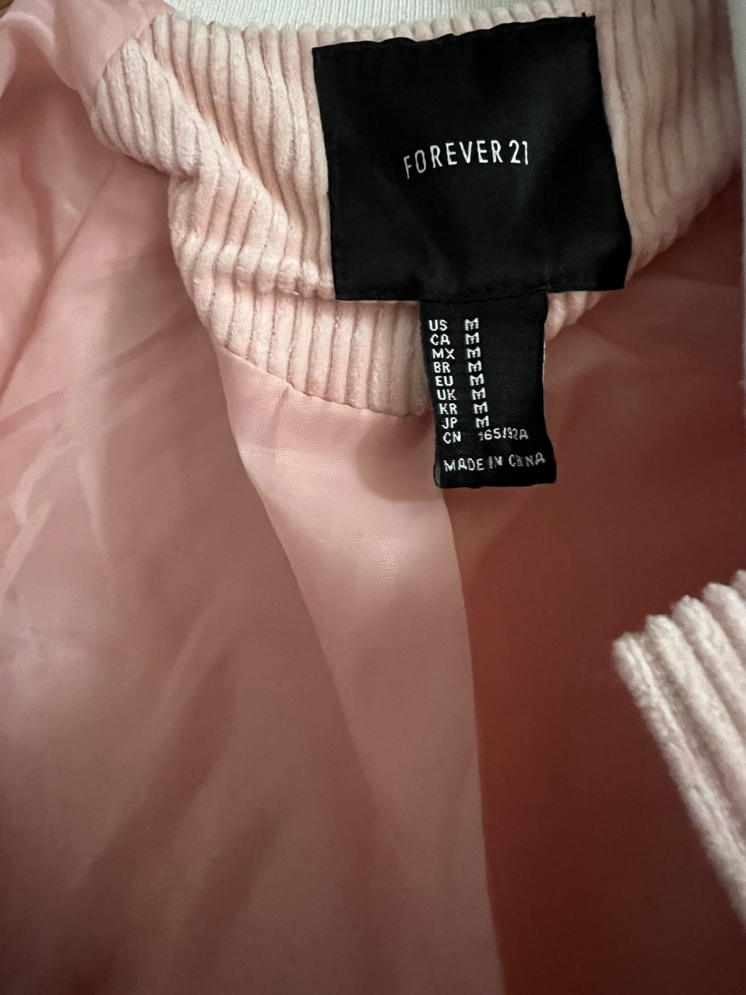 Forever 21 Pink Corduroy Bomber Jacket - Size Medium - photo 2