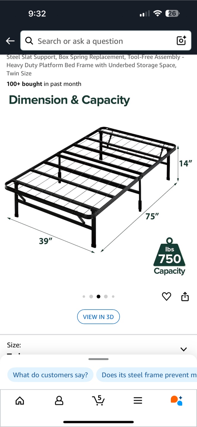 Twin Size Heavy Duty Platform Bed Frame