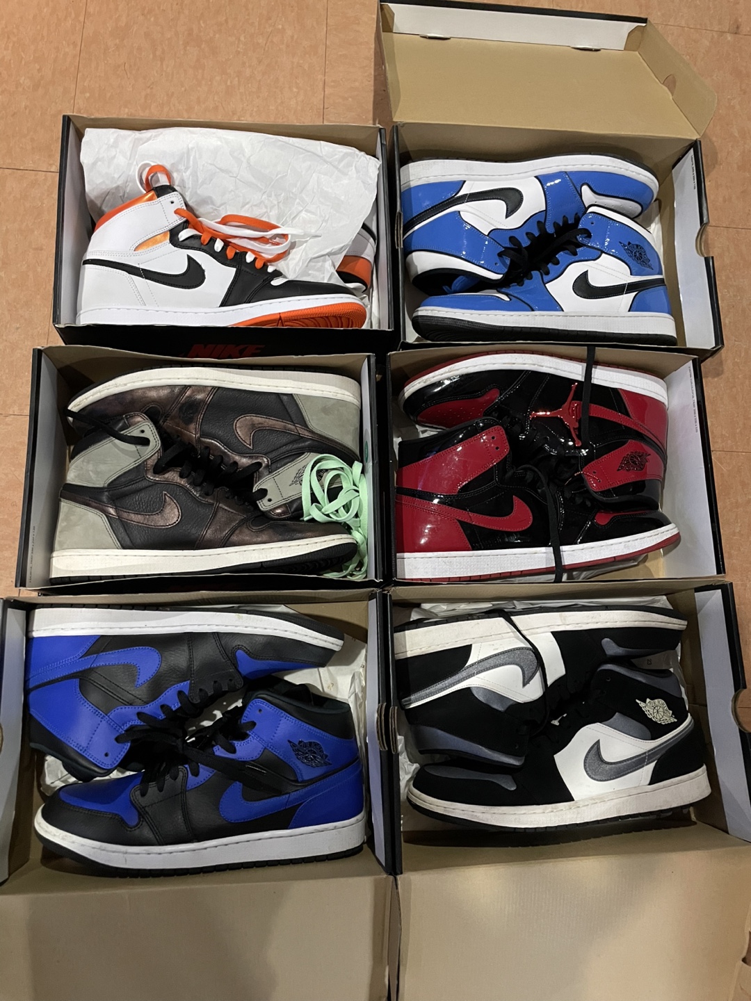 Six pairs of Air Jordan 1s