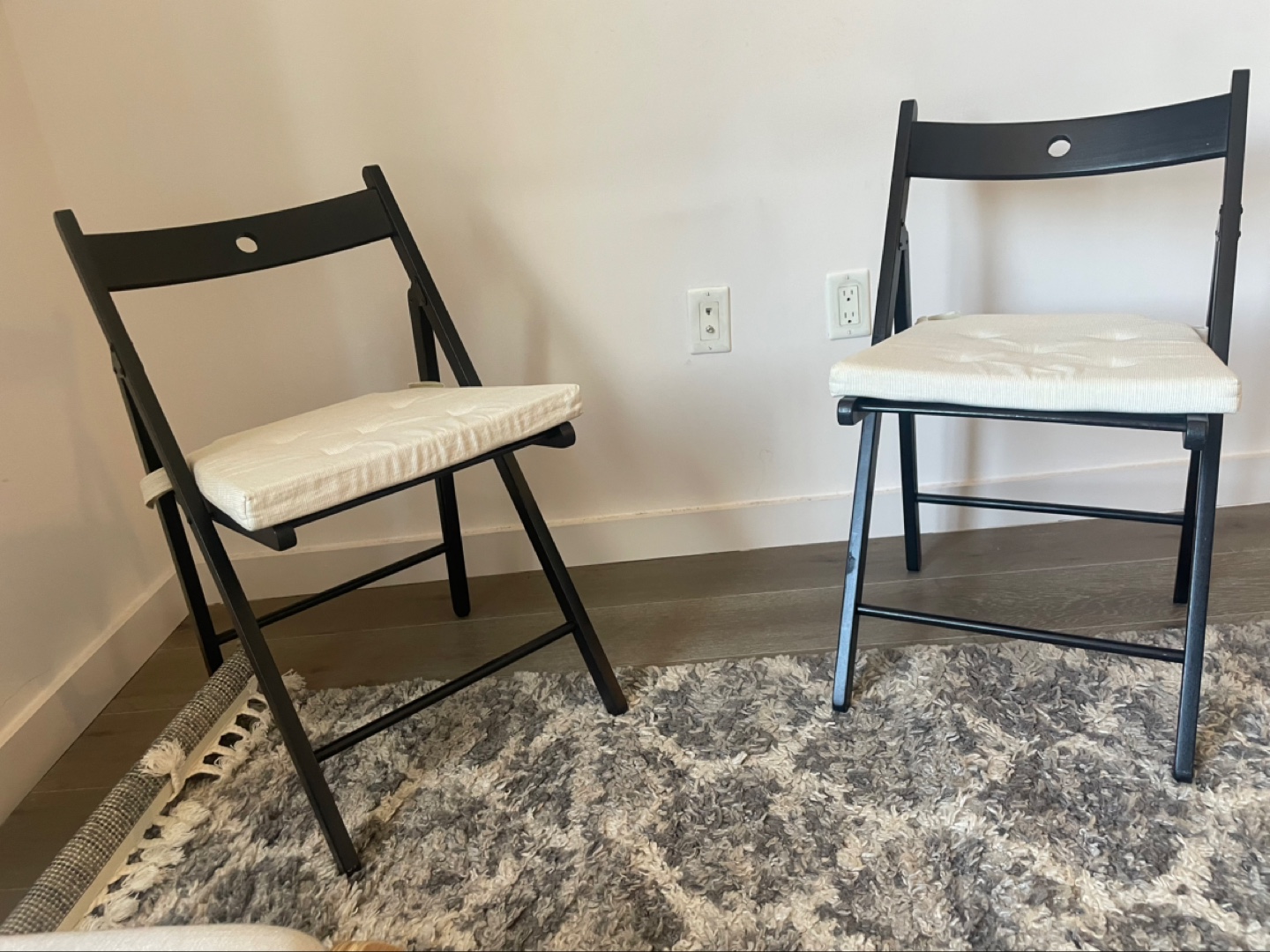 Pair of Black Folding Chairs with Cushions - photo 3