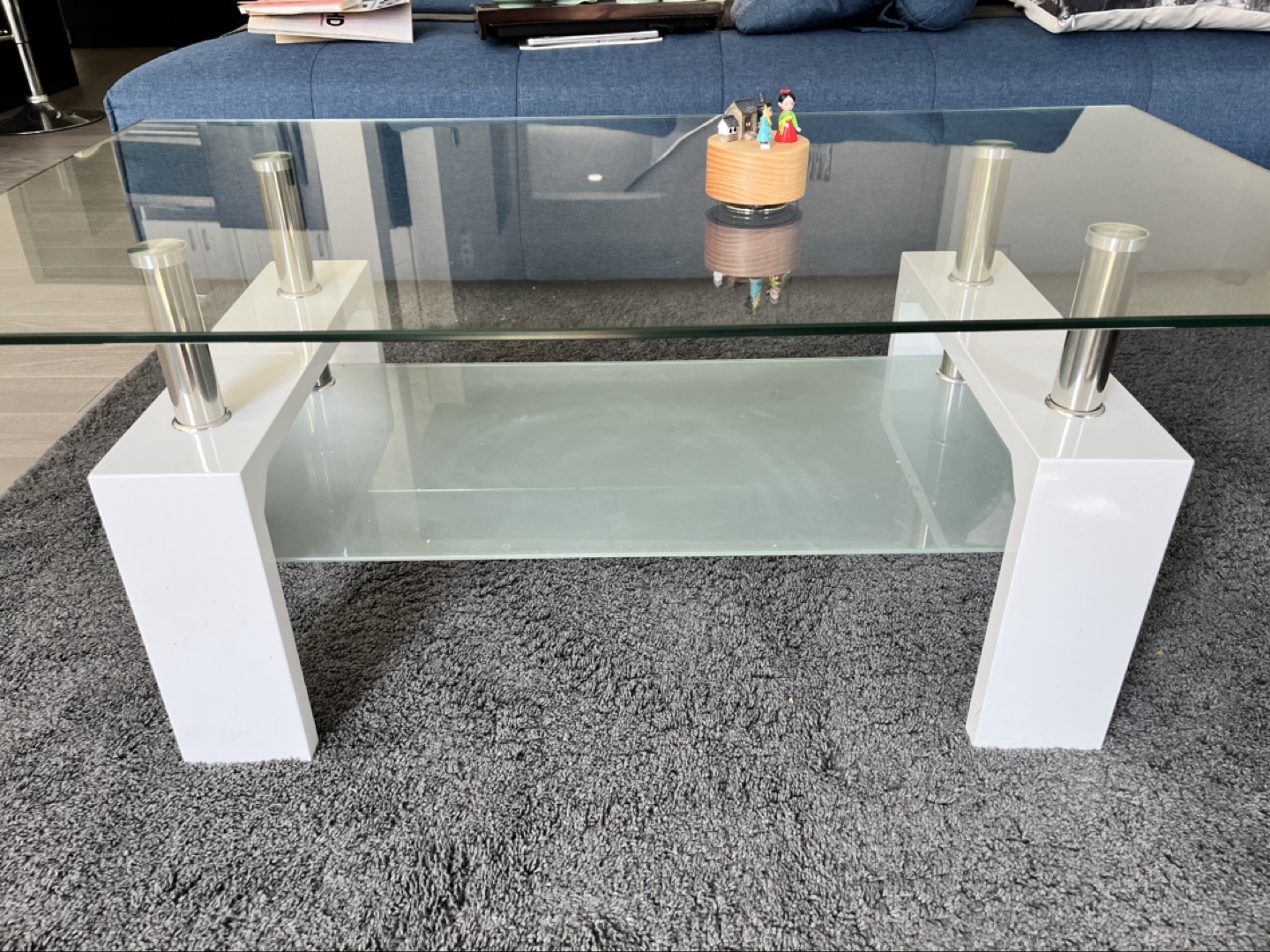 Glass Coffee Table with White Frame