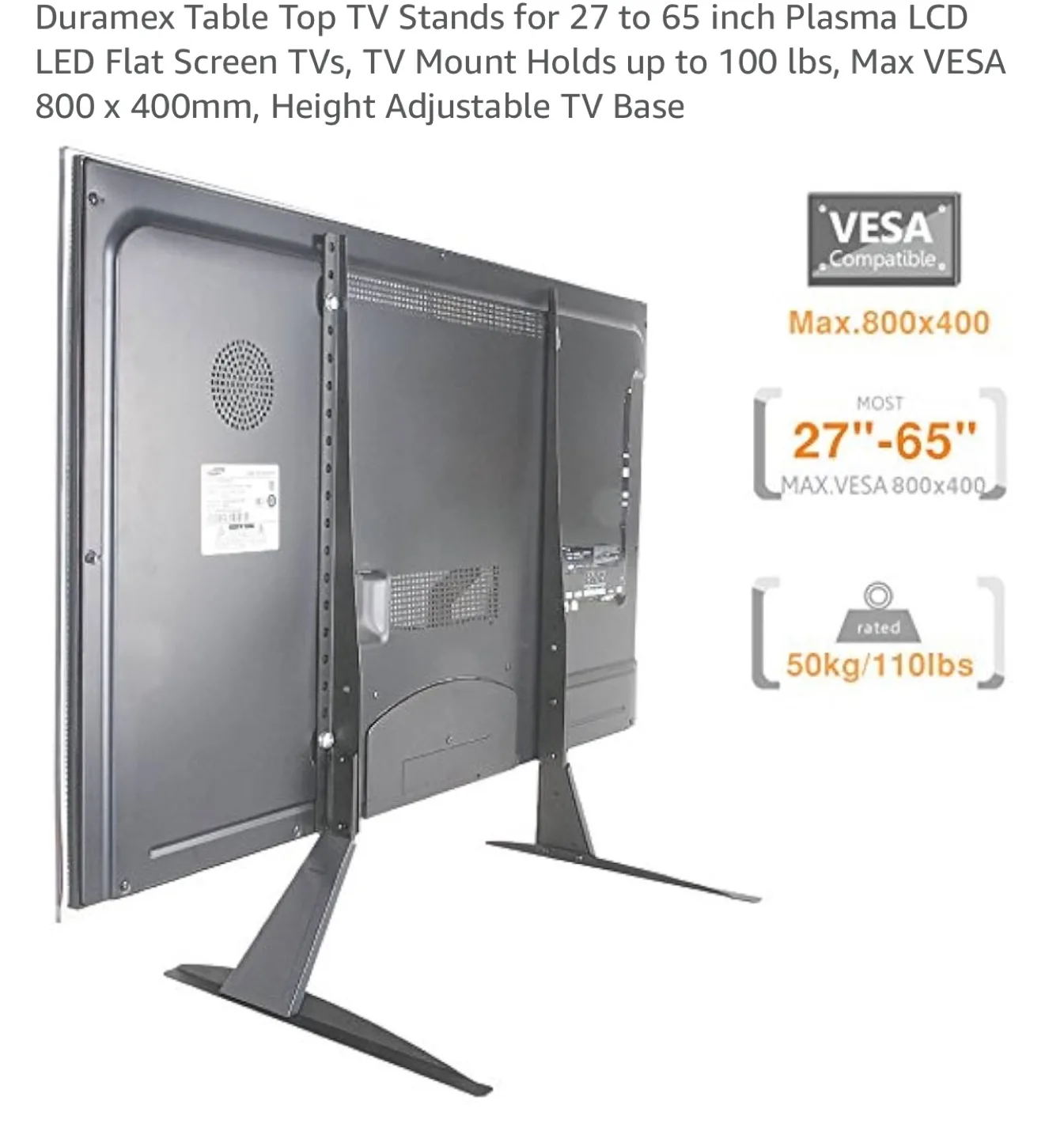 Duramex Height Adjustable TV Stand for 27-65 inch Screens thumbnail