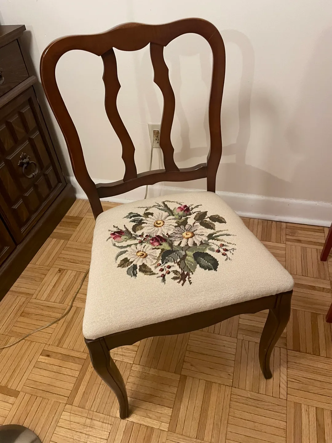 Vintage Floral Needlepoint Dining Chair thumbnail