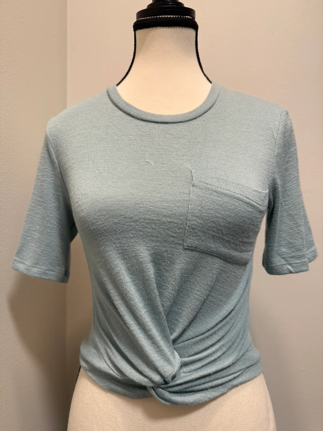 Free People Knitted Knotted Baby Blue Crop Top - Size XS thumbnail