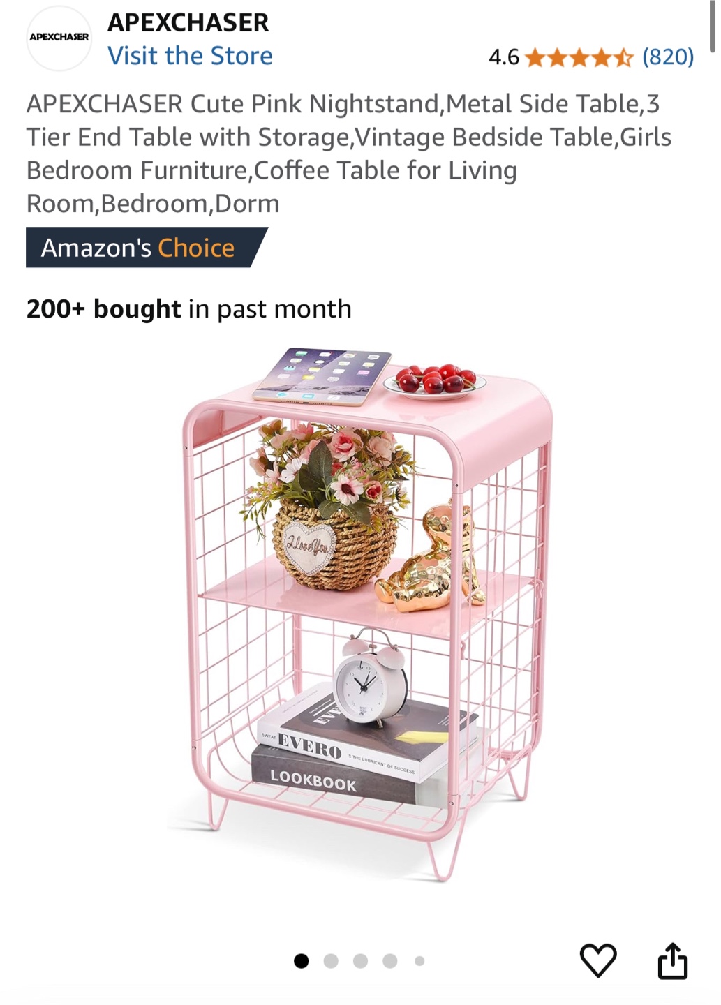 Pink Metal Nightstand
