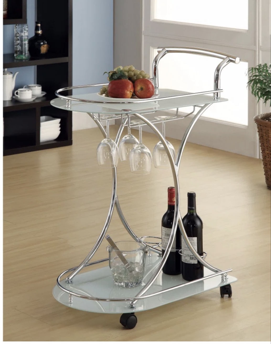 White Glass and Chrome Bar Cart