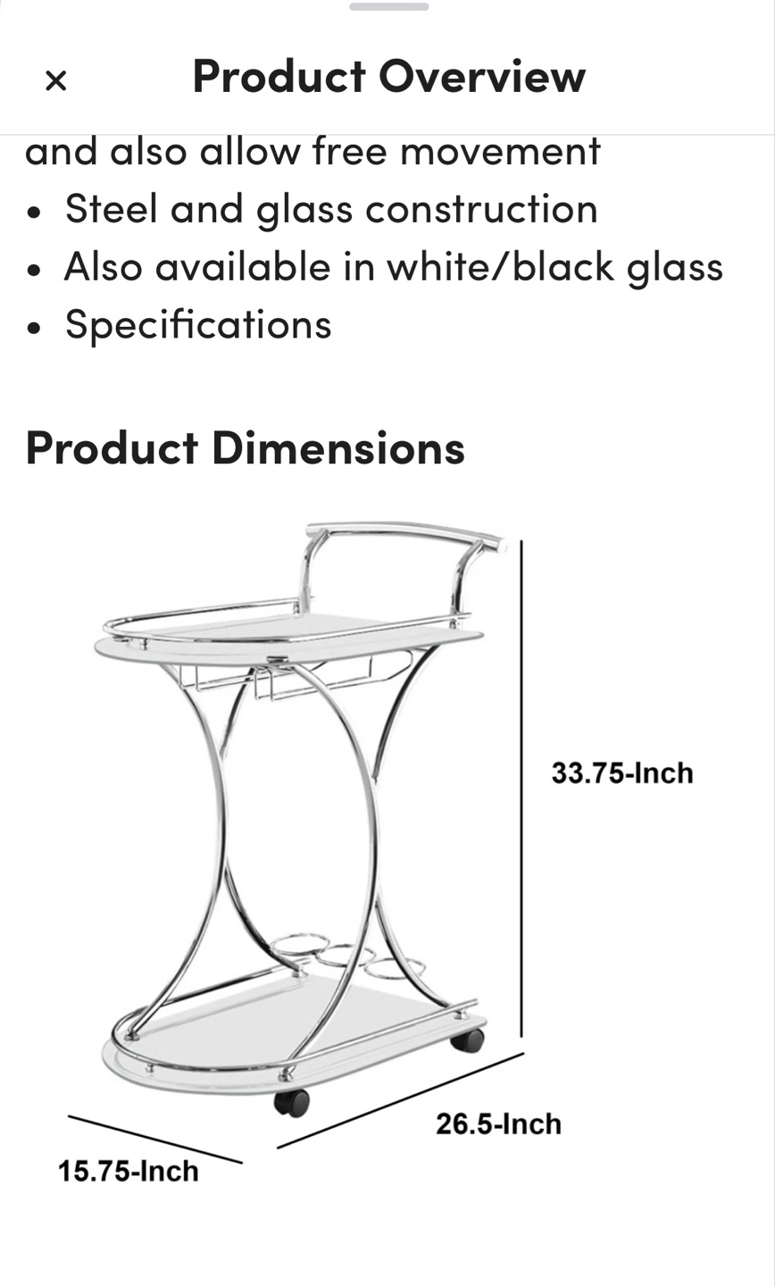 White Glass and Chrome Bar Cart - photo 3