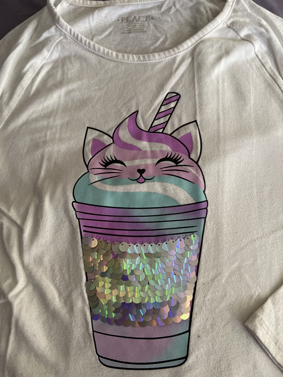 Girls' Long Sleeve Shirt, Size 7-8, Cat Drink Design - photo 2