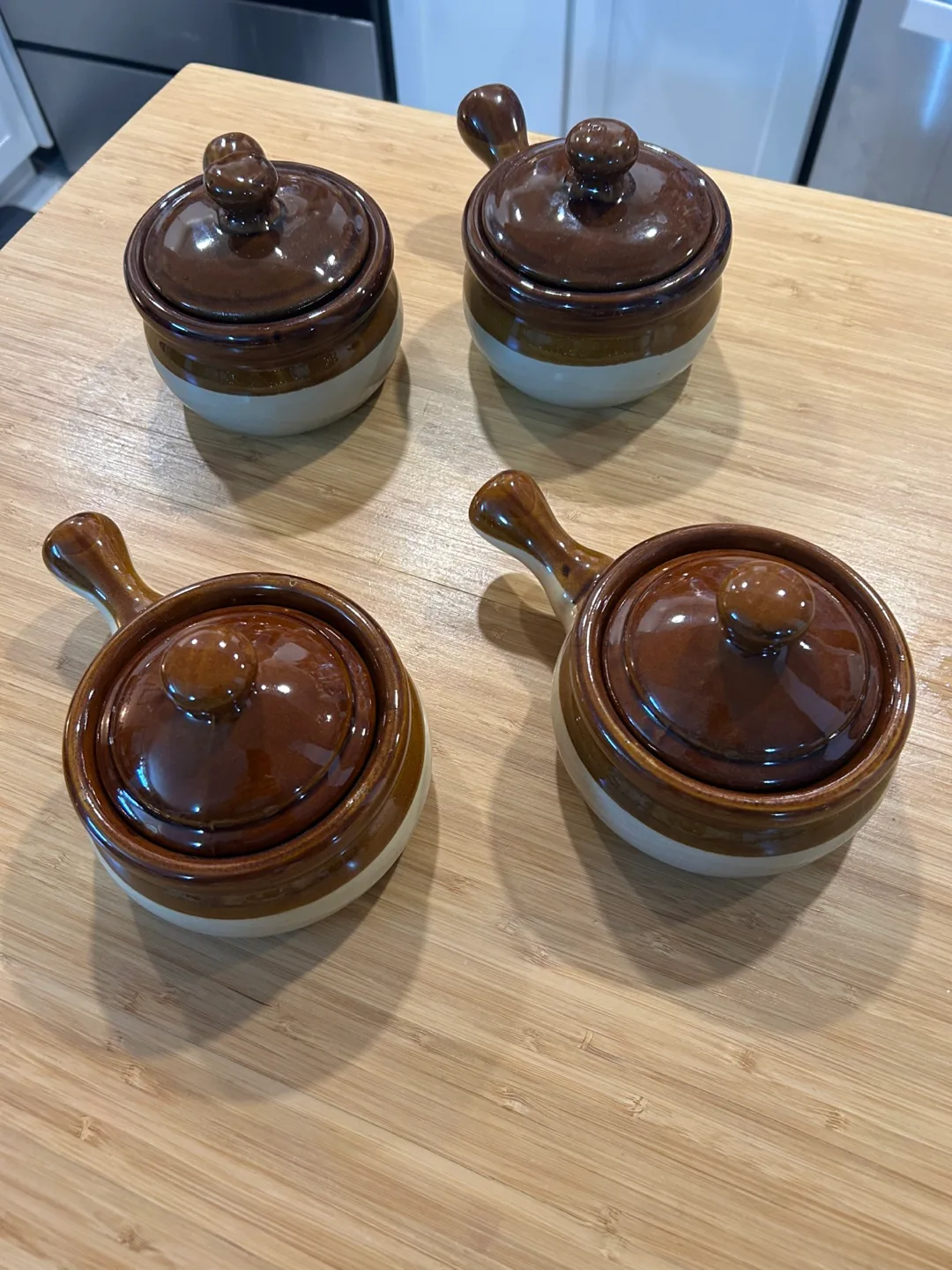 Set of Four Vintage Pottery Soup Crocks with Lids thumbnail