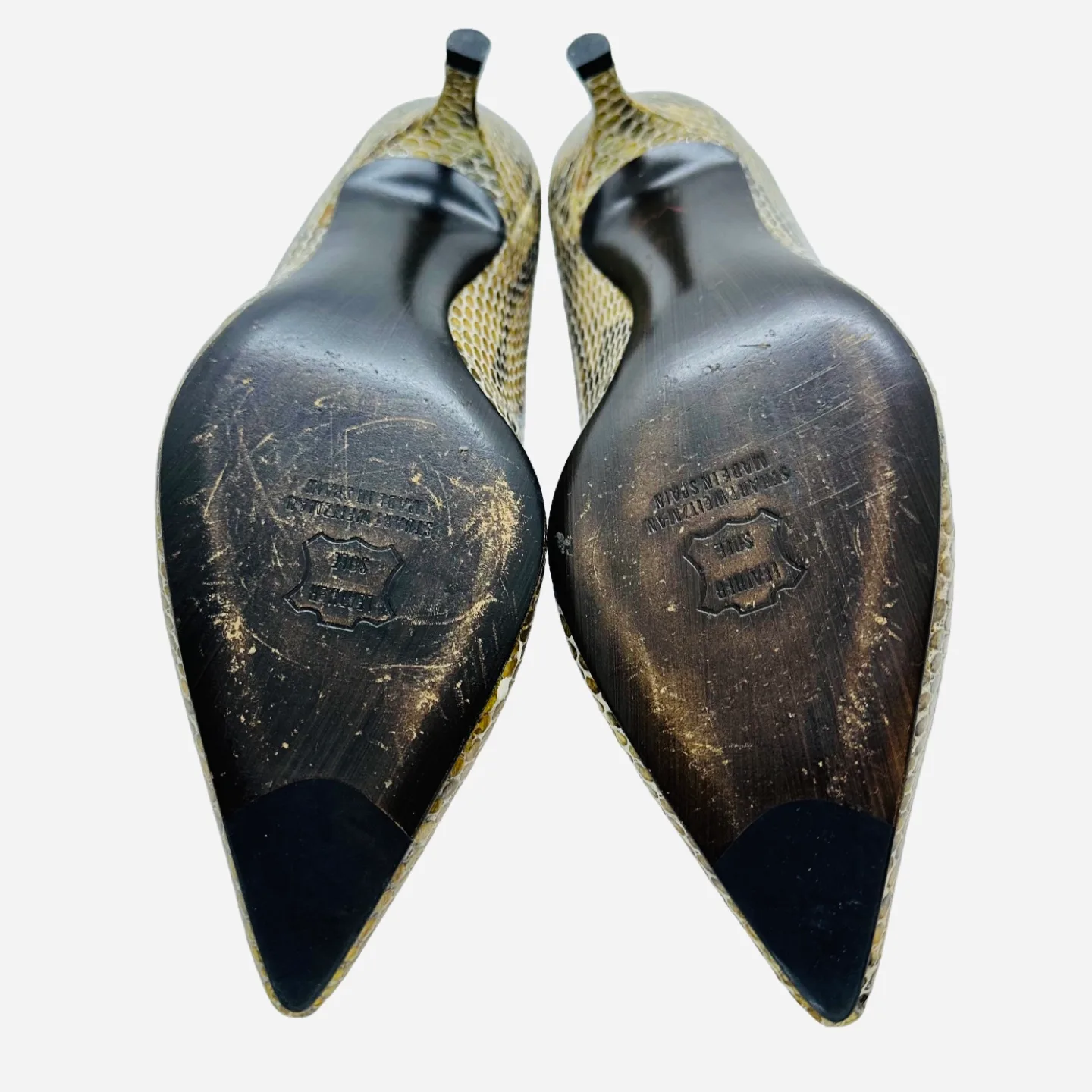 Stuart Weitzman Snakeskin Kitten Heels Pointy Toes 9.5M image indicator(5)