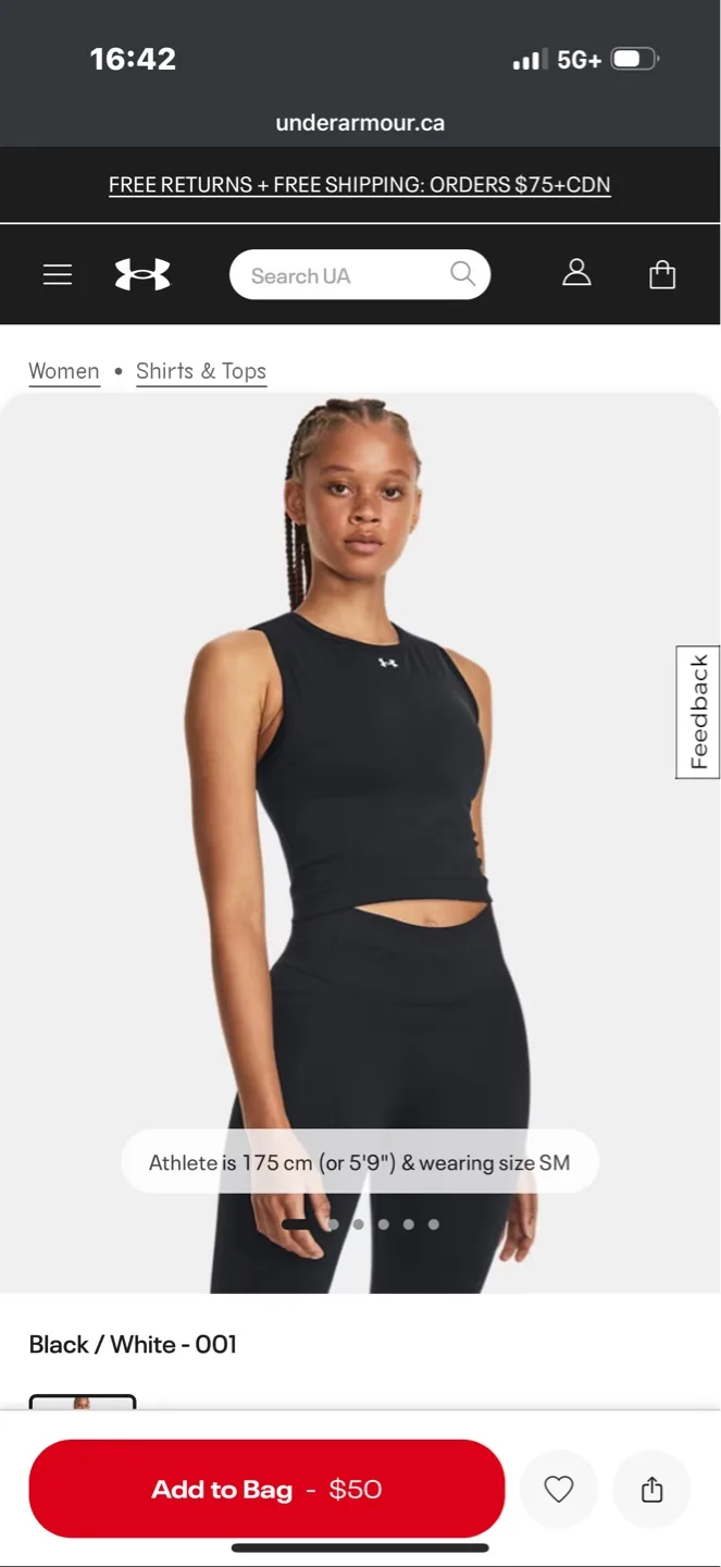 Under Armour Black Crop Tank Top - Size Small thumbnail