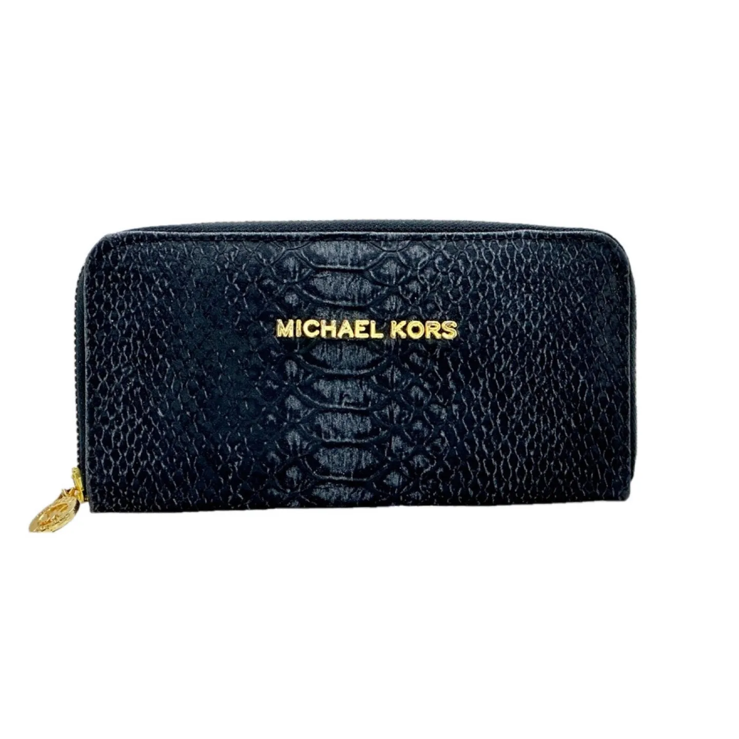 Michael Kors Black Python Snakeskin Zip-Around Wallet thumbnail