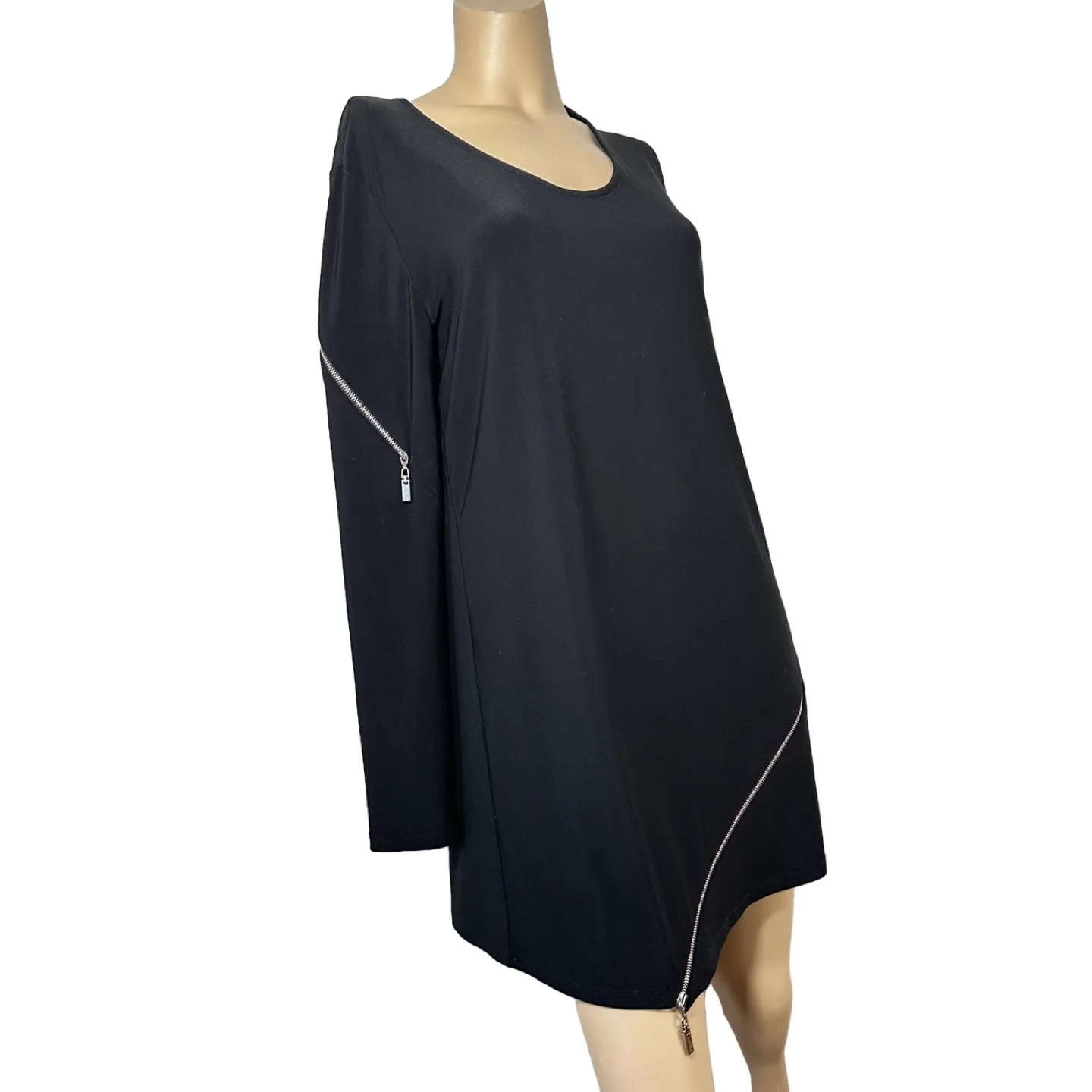 Joseph Ribkoff Black Asymmetrical Zip Detail Tunic Top Size 10 thumbnail