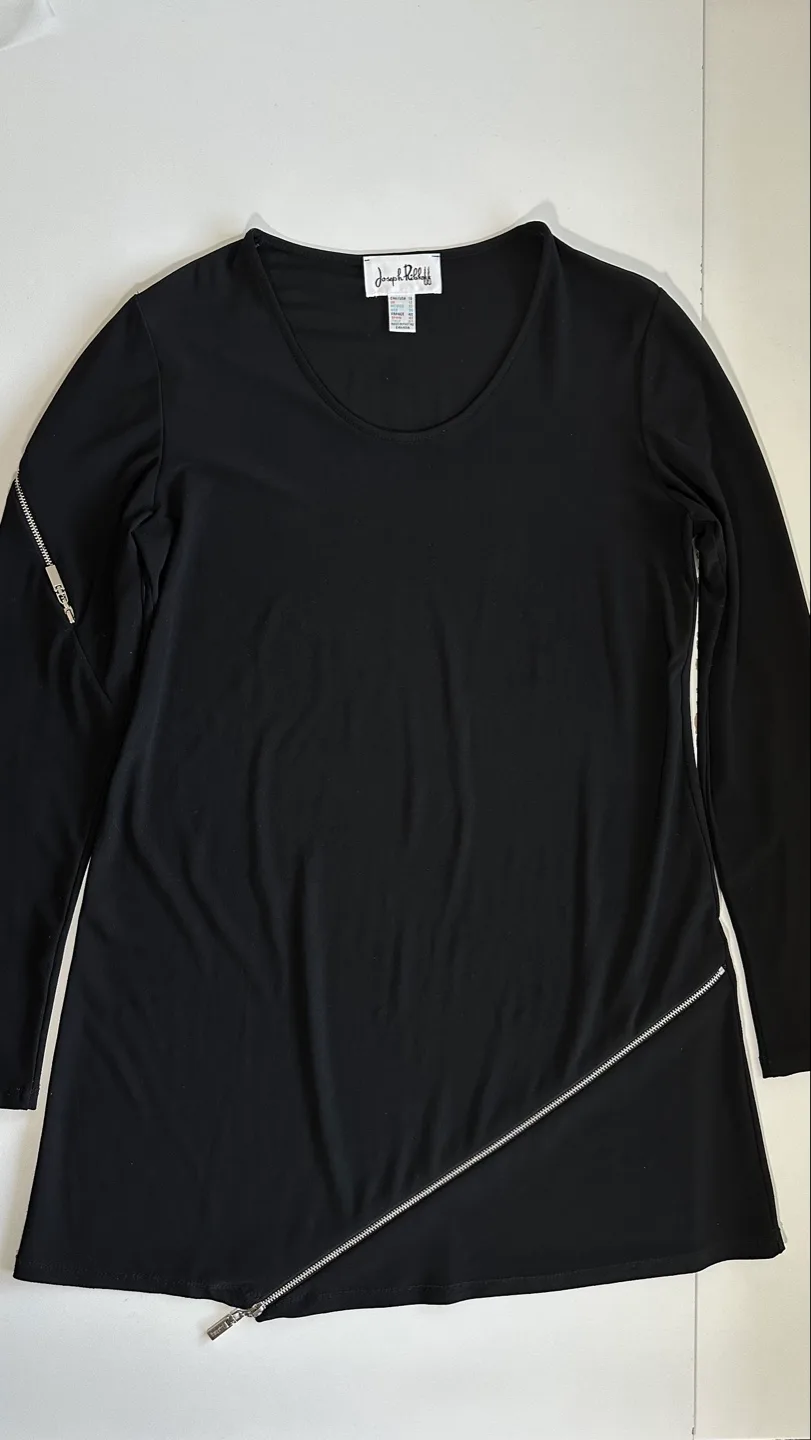 Joseph Ribkoff Black Asymmetrical Zip Detail Tunic Top Size 10 image indicator(5)