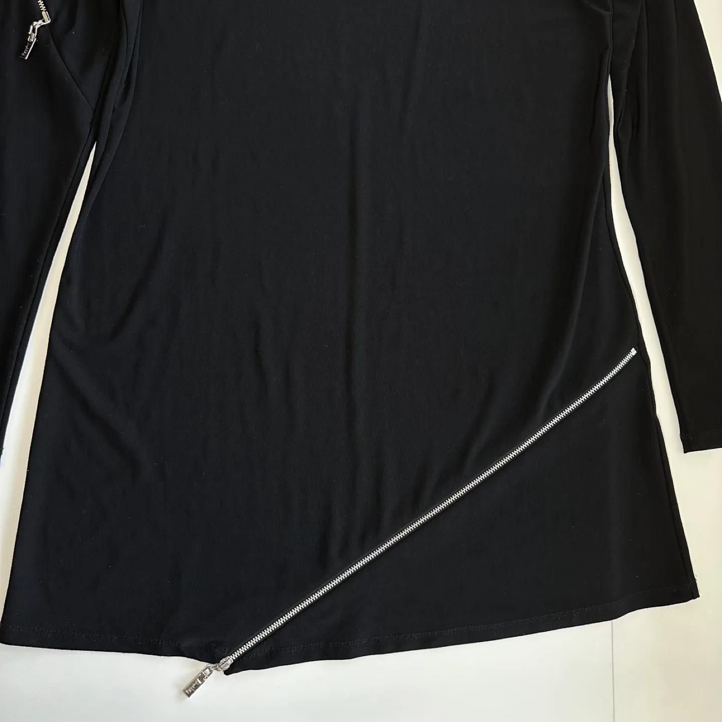 Joseph Ribkoff Black Asymmetrical Zip Detail Tunic Top Size 10 image indicator(4)