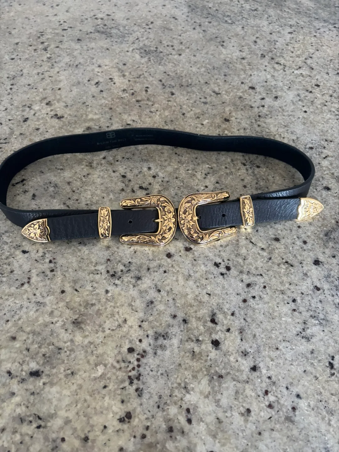 B-Low the Belt Black Double Buckle Belt - Size Small thumbnail