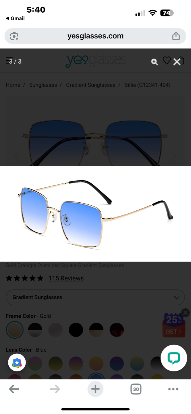 Yesglasses Billie Gold Gradient Sunglasses