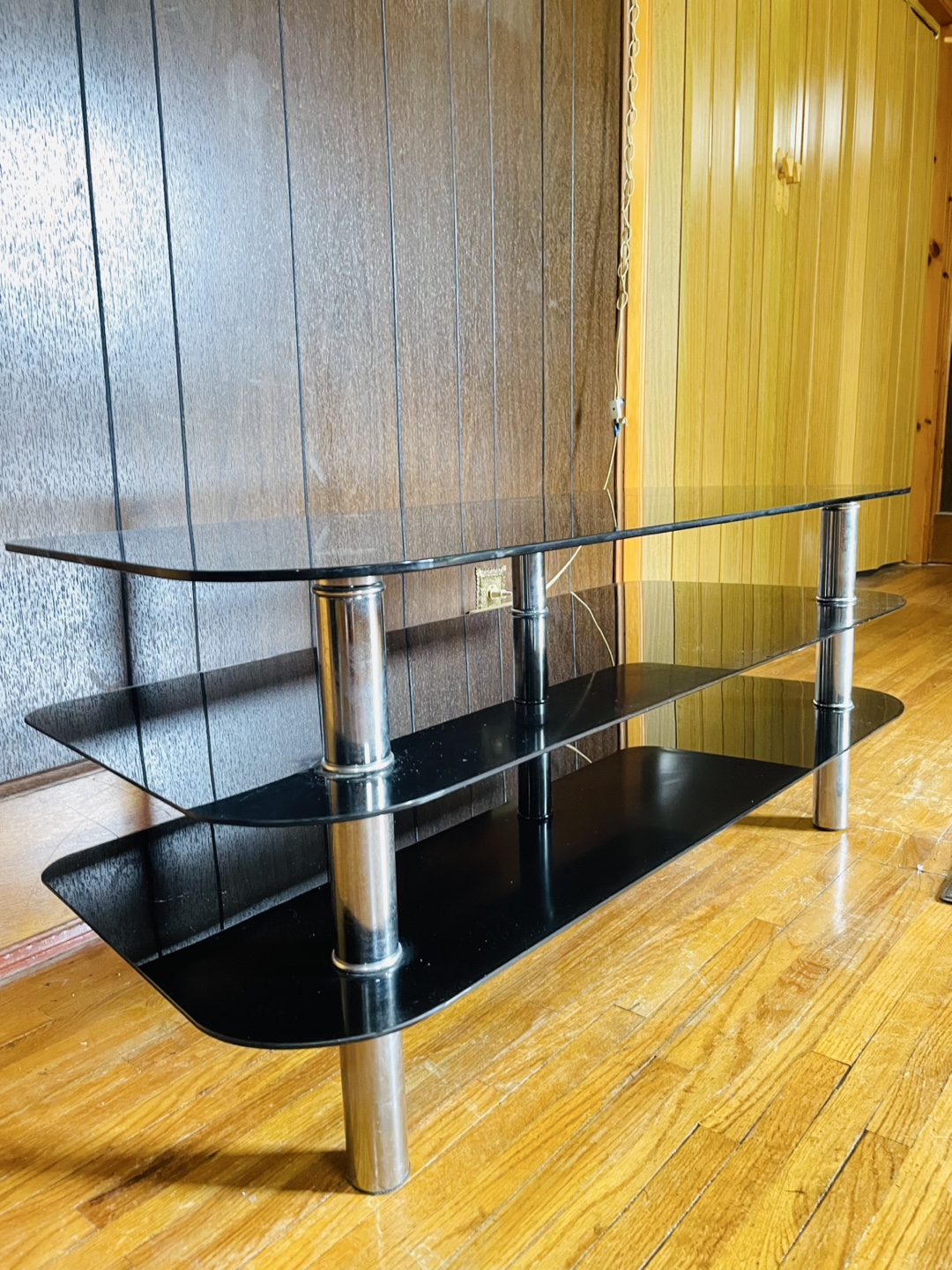 Black Glass TV Stand with Chrome Legs - photo 3