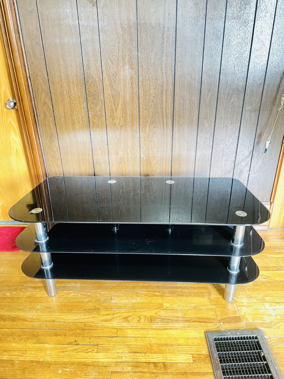 Black Glass TV Stand with Chrome Legs
