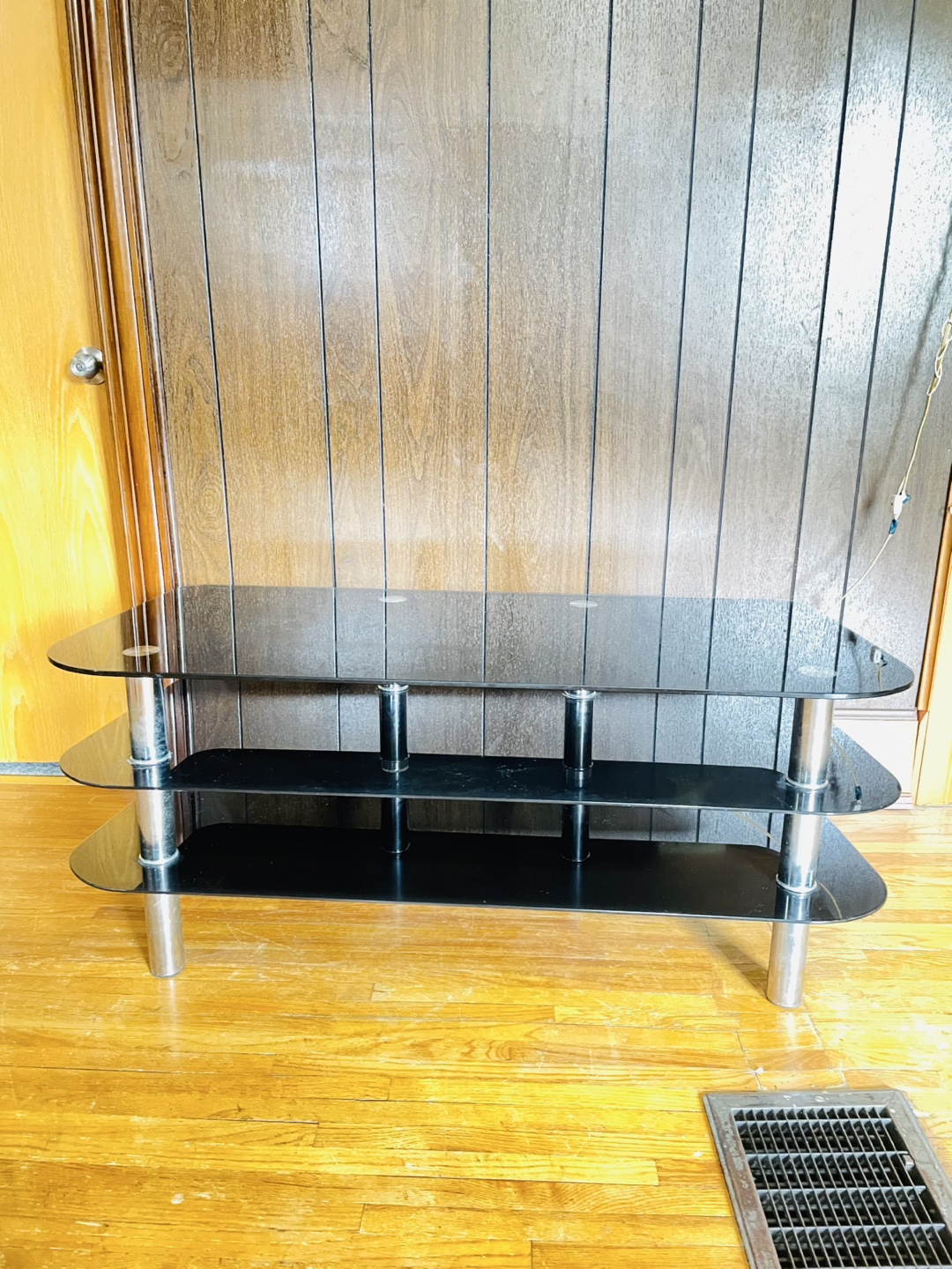 Black Glass TV Stand with Chrome Legs - photo 2
