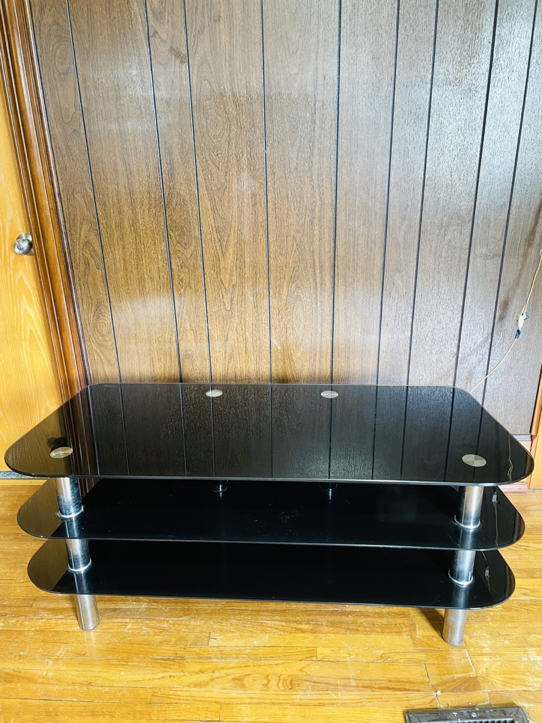 Black Glass TV Stand with Chrome Legs - photo 5