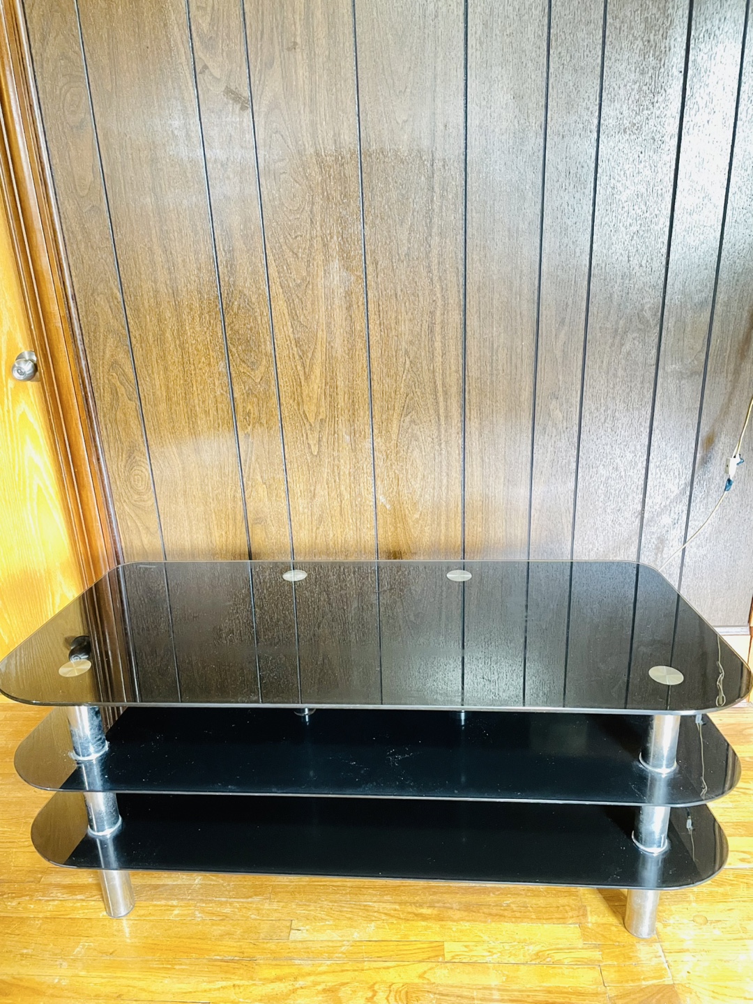 Black Glass TV Stand with Chrome Legs - photo 4