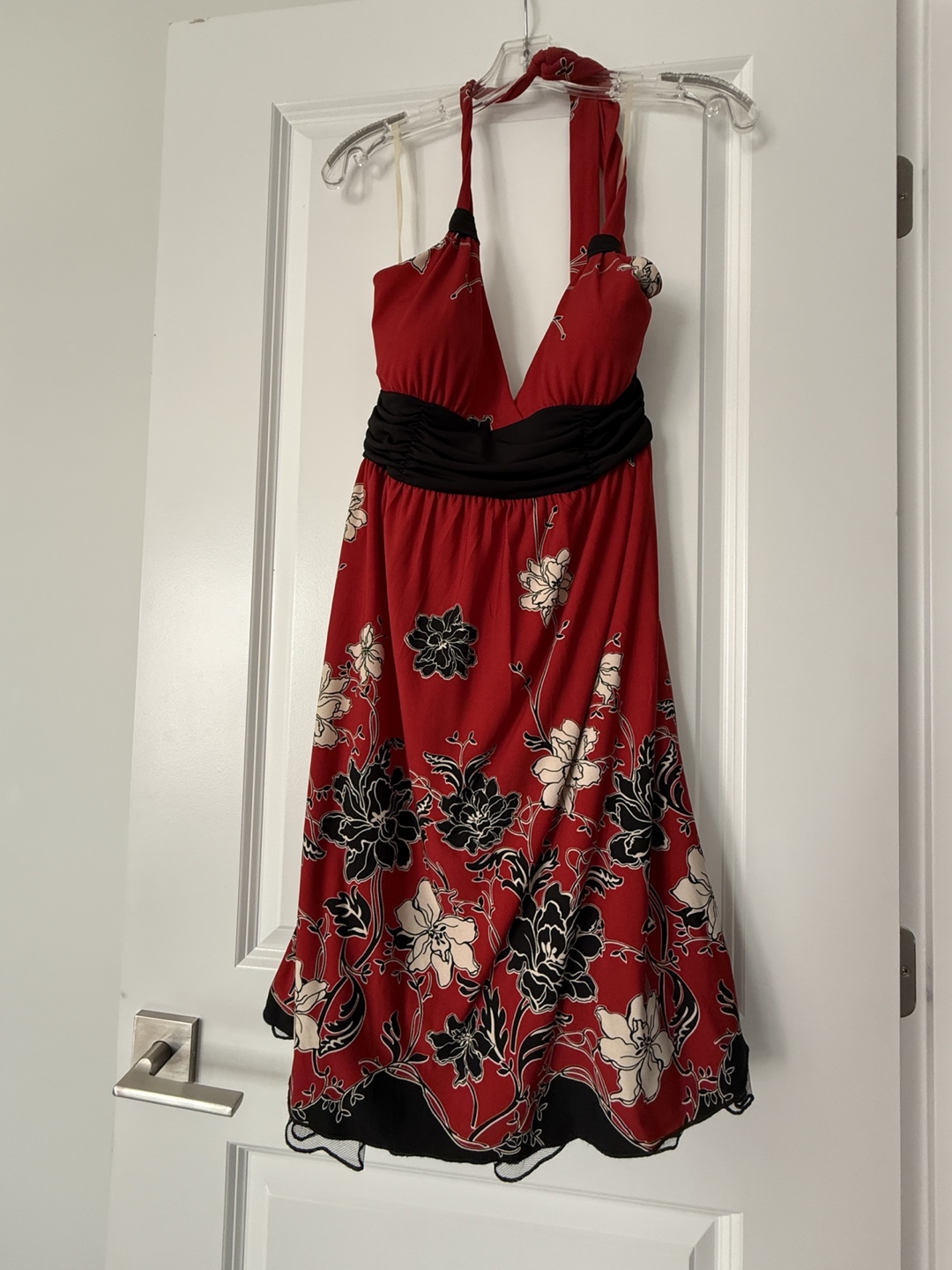 Red Floral Halter Dress, Size XL