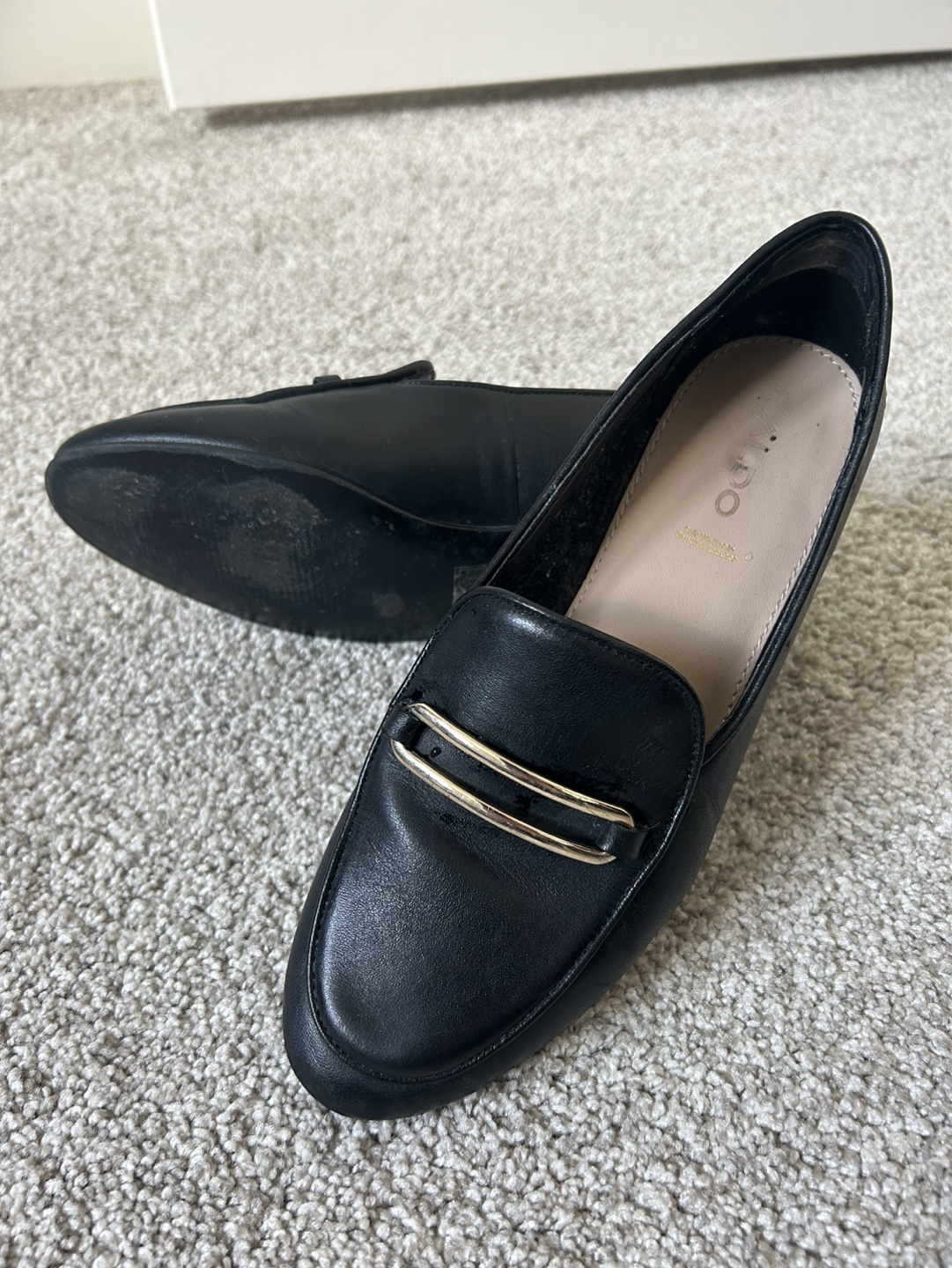 Aldo Black Leather Loafers with Gold Detail - photo 2