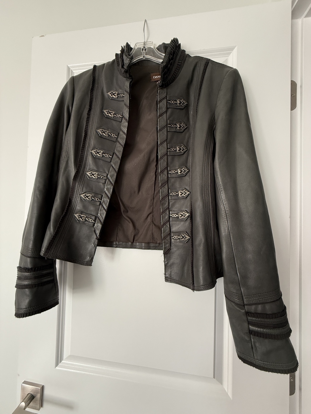 Danier Women's Grey Leather Jacket Medium