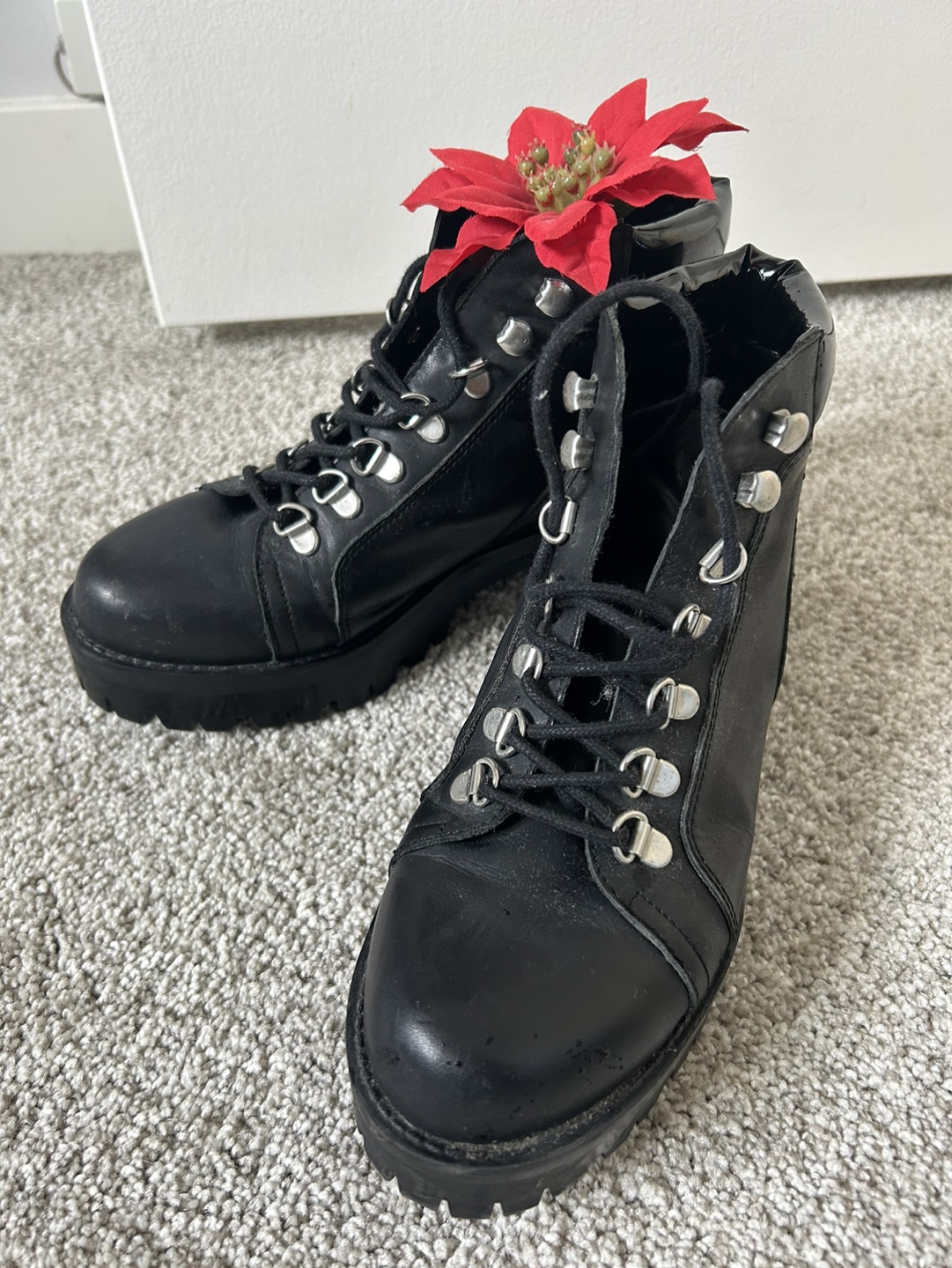 Urban Outfitter Black Leather Lace-Up Boots