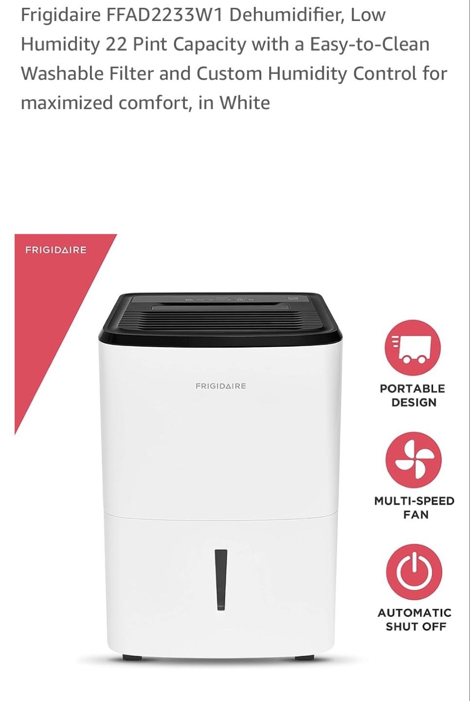 Frigidaire FFAD2233W1 Dehumidifier - photo 2