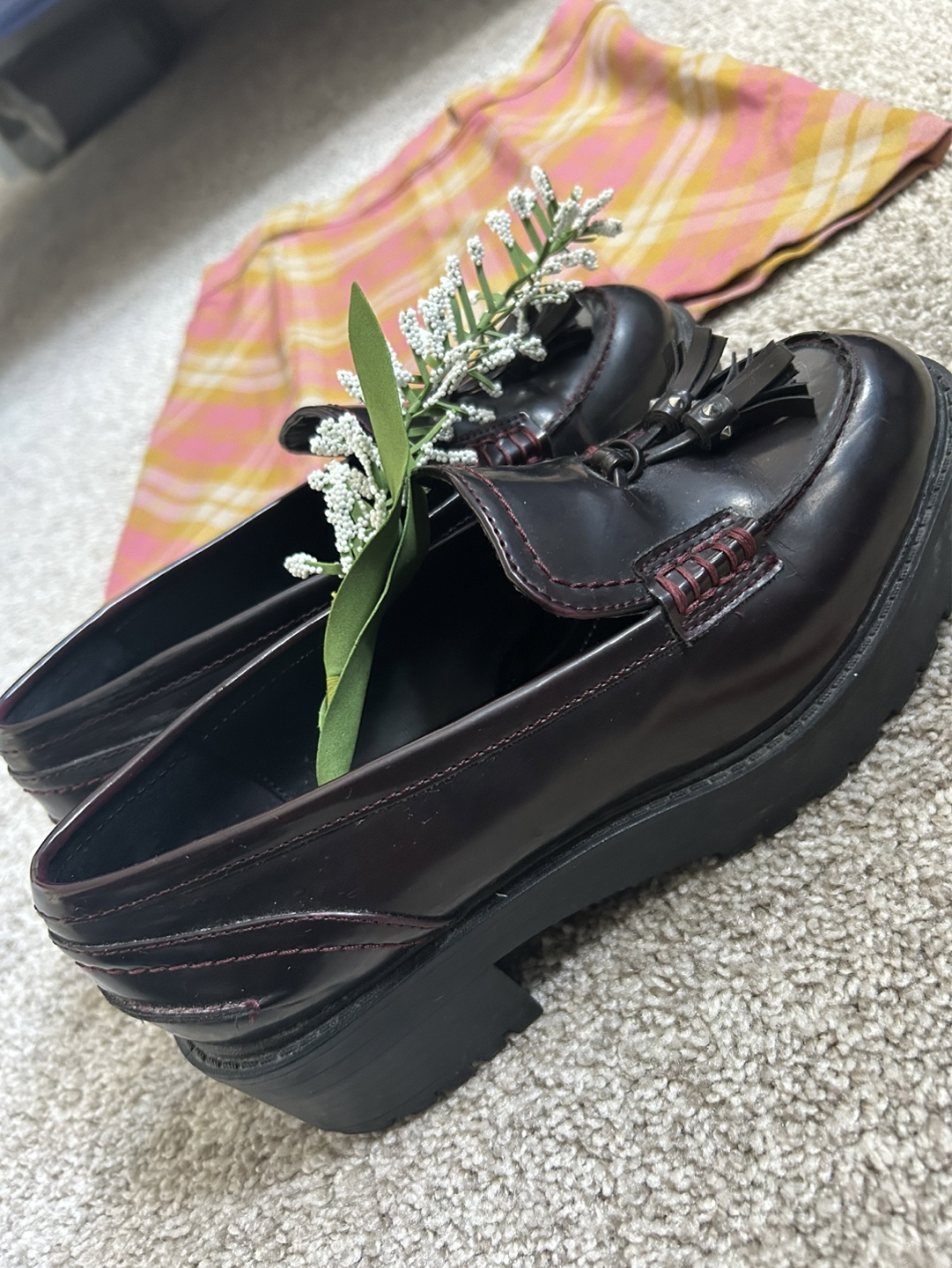 Zara burgundy platform loafers
