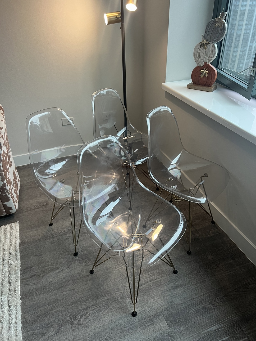 Set of Four Clear Acrylic Dining Chairs with Gold Legs - photo 2