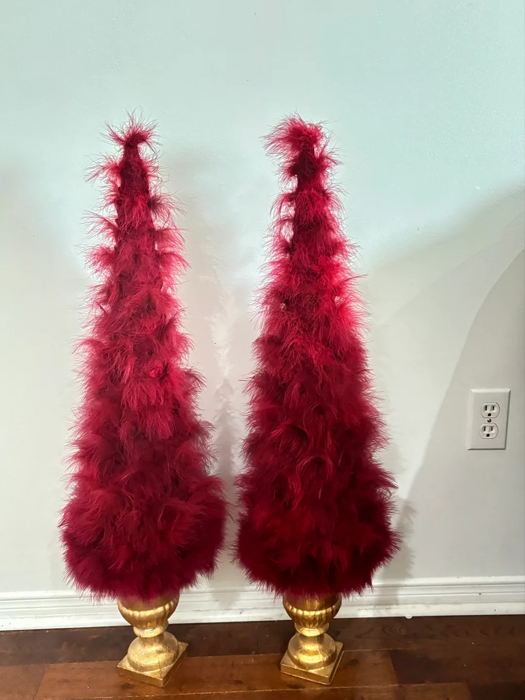 Pair of Burgundy Feather 3ft  Christmas Trees image indicator(2)