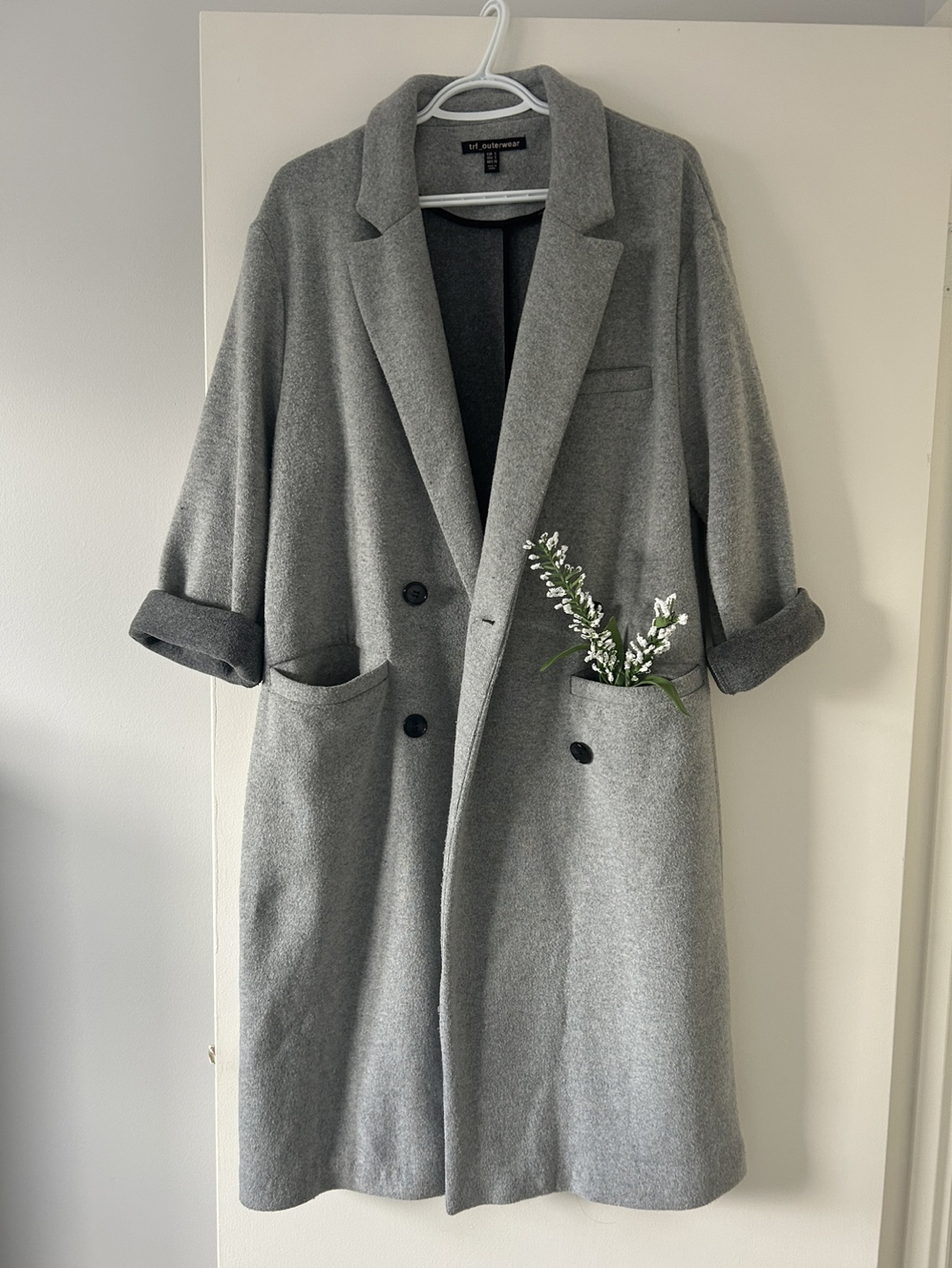 Zara Grey Double-Breasted Longline Coat