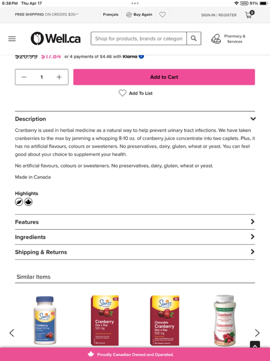 Swiss Natural Cran-Max 250mg Capsules - 60 Caplets - photo 2